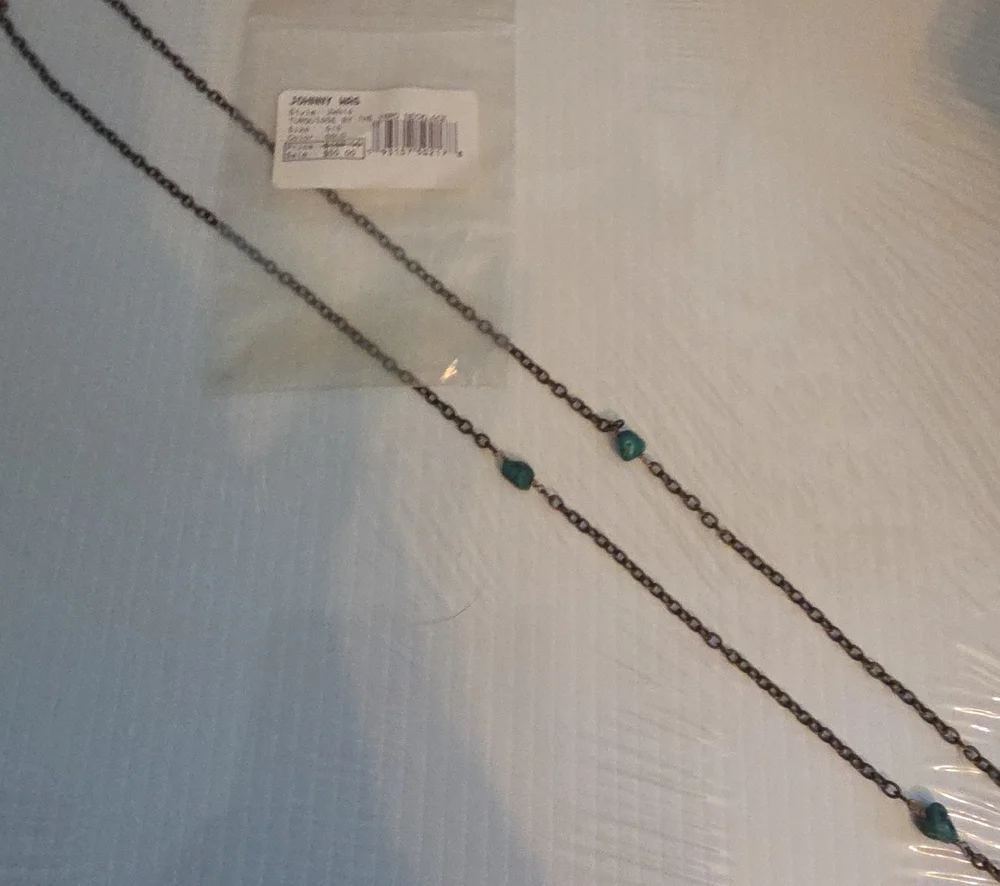 Johnny Was Long Dark Chain Necklace with Turquoise Beads